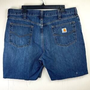 Carhartt Men's Relaxed Fit Cut Off Denim Shorts Size 38 Medium Wash Jeans 100115